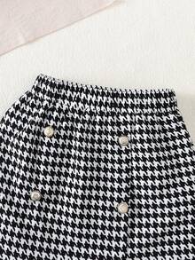 Girl's 2 Piece Outfits Long Sleeve Crew Neck Houndstooth Tweed Jacket And Elastic Waist Skirt Set - màu đen - Xem 8