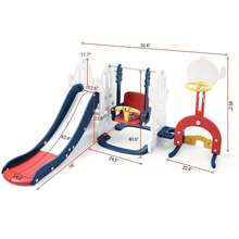 Tobogán y columpio 7 en 1 para niños pequeños de 1 a 3 años, para interior y exterior, con columpio ajustable, aro de baloncesto, fútbol, ​​golf y lanzamiento de aros, color azul. - Azul - Ver 7