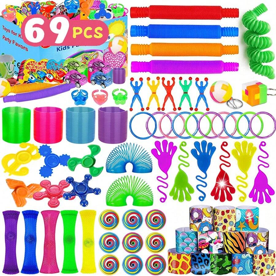 69pcs Party Favor Bag Fillers, Christmas Stocking Stuffers, Classroom Bulk, Treasure Box Carnival Prizes, Piñata Bag Fillers, Adult Birthday Party Supplies - Mint Blue - View 1