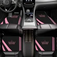 4件套皇冠图案汽车脚垫，汽车地毯，前后排汽车脚垫 - 通用型，适用于卡车、SUV、轿车 - 耐用涤纶汽车内饰配件 - 送给男士、女士的完美礼物，情人节、圣诞节，汽车内饰配件 | 时尚脚垫 | 耐用涤纶脚垫，汽车脚垫 - 彩色 - 查看 6