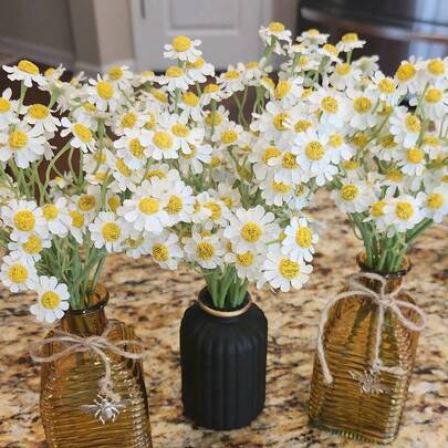 12/6pcs 10.24 Inch Artificial Daisy Bouquet, Fake Daisy Flowers, Small Daisy Bouquet, Silk Chamomile Flowers, Detachable Flowers, Suitable For Valentine's Day Party, Home Decor, DIY Centerpiece, Wedding And Office Decoration