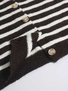 Women's Vintage Striped Cardigan, Casual Daily Wear, Suitable For Dates, Shopping, Spring/Autumn/Winter Vacation Brown Fall - Brown - View 6