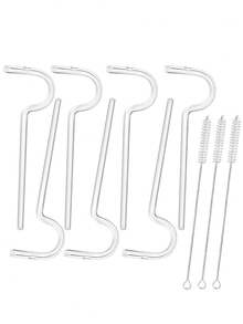 4pcs/3pcs/1pc Anti-Wrinkle Lip Straws, Anti-Lipstick Straws, Lipz Style Straws, Curved Flute Straws With Cleaning Brush, Easy To Clean, Reusable, Halloween And Christmas Party Supplies - Transparent - View 12