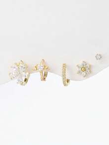 Shescity 5 PCS Fashionable And Exquisite Flower Heart And Wings Micro-Painted With Zirconia Versatile Women's Single Ear Earrings - Yellow Gold - View 2