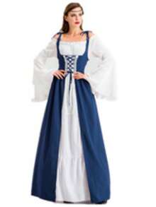 Medieval Renaissance Vintage Waist Dress, Halloween Costume Set - Royal Blue - View 20