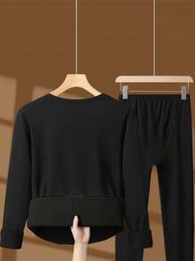 1 套男士保暖内衣套装，弹性面料底层保暖睡衣家居服，秋冬 - 黑色 - 查看 6