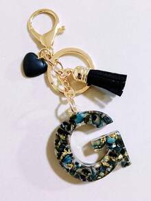 26款可选红色环氧树脂字母钥匙扣，可爱爱心流苏钥匙扣，时尚包包配饰钱包吊坠挂件，派对小礼物，送给朋友的合适礼物 - 黑色 - 查看 22