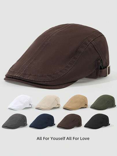 纯色双面报童帽，男女休闲贝雷帽