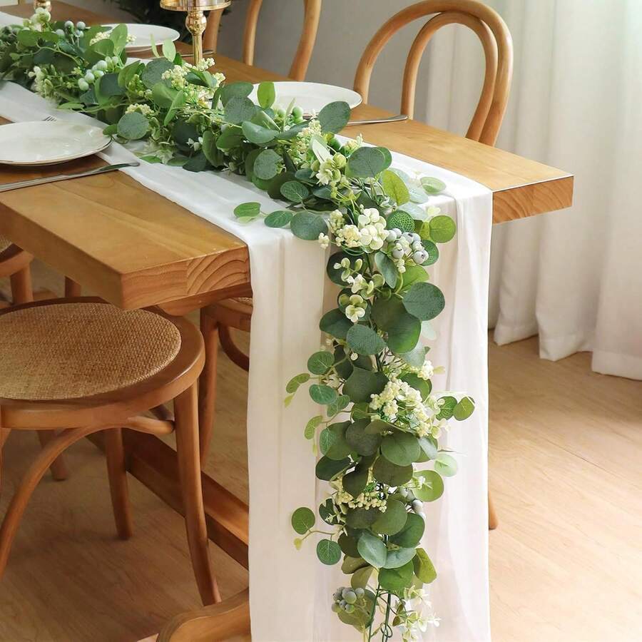 1/2/80 pièces Couronne artificielle d'eucalyptus de 175 cm, fleurs blanches, feuilles d'eucalyptus argentées, couronne de fleurs de jasmin, guirlande de verdure artificielle, convient pour mariage, fête, cheminée, chemin de table, décoration de maison, de pièce, de salle de bain, de bureau, de chambre à coucher, décoration d'été