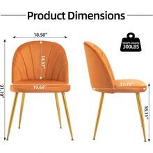 Velvet Dining Chairs Set Of 4, Upholstered Mid Century Modern Dining Chairs, Armless Accent Chair With Metal Gold Legs For Living Room, Kitchen, Dining Room, Orange - Orange-velvet - View 3