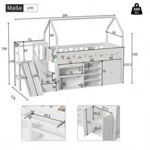 Kinderbett, Einzelbett, Multifunktionales Kinderbett, Mit Rutsche Und Treppen, Mit Schubladen Und Schließfach, Mit Magnetischer Tür,Ohne Matratze, Massivholz, White, 90*200 - White - View 2