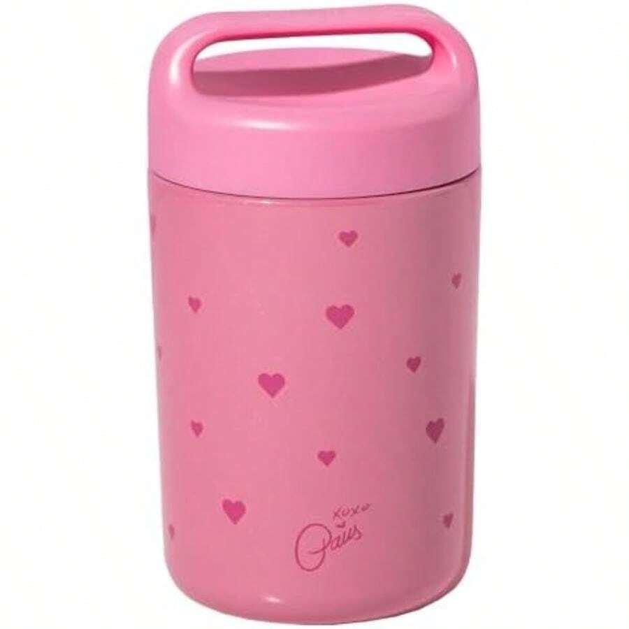 Paris - Tarro de acero inoxidable, doble pared sellado aspiradora, recipiente de almacenamiento de alimentos con tapa de asa de transporte, 24 onzas, color rosa con diseño de lazo(Rosado 16-Oz) - Multicolor - Ver 1