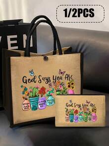 Bolsa de maquillaje de viaje linda impresa con "Dios dice que eres", organizador de cosméticos ligero, monedero para artículos de viaje esenciales, bolso y estuche de maquillaje, bolsa de estilo de vacaciones con diseño de letras, adecuada para bodas, cumpleaños, playas y vacaciones, es el mejor regalo para familiares y amigos. Esta bolsa grande es adecuada para estudiantes, regalo perfecto para el Ramadán, Eid, San Valentín, Navidad o Acción de Gracias. - Multicolor - Ver 2