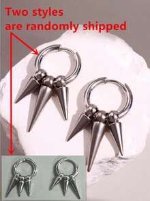 1 Pair Unisex Punk Gothic Hip Hop Multi Spike Huggie Hoop Earrings, Daily Wear And Party Jewelry - Silver - View 2