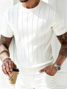 Áo len nam ngắn tay cổ tròn, chất liệu dệt kim nhẹ, có gân, dành cho mùa hè của GRDR. - trắng - Xem 2