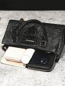 WOLFDIARY Elegant Crocodile-Embossed Handbag - Opulent Gradient Vintage Style - Spacious Women's Purse With Durable Top Handle - Ideal For Everyday Elegance And Professional Chic - 黑色 - 查看 5