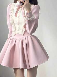 1件法式复古宫廷风甜辣优雅高端迷你连衣裙，适合生日派对、节日派对、舞台表演、拍摄万圣节 - 彩色 - 查看 32