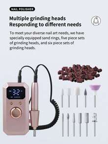 电动指甲打磨机，专业便携式指甲锉机，适用于亚克力、凝胶指甲抛光，配备11个打磨头和21个打磨带，无线高速，适合美甲沙龙和家庭使用，是送给女性的绝佳礼物。