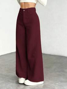 1 pieza Pantalones con bolsillo y cremallera de unicolor de poliéster, adecuados para el uso diario en primavera, otoño e invierno - Burdeos - Ver 2