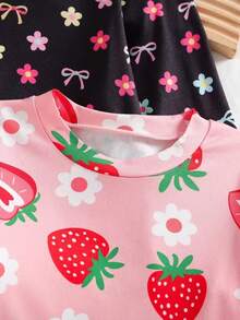 5pcs/Set Girls' Casual "Heart", "Flower", "Bow" Print Long Sleeve T-Shirts, Autumn - Multicolor - View 5