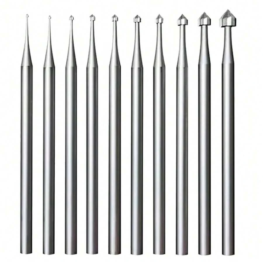 10 Pcs Jewelry Setting Burr - 3/32Inch Shank Stone Setting Burs Cylinder - Cone Shape Lapidary Making Tools - As Shown - View 1