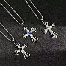 Dây chuyền mặt hình thánh giá ngôi sao phong cách Gothic cổ điển với dây xích bằng thép không gỉ, dây chuyền mặt thánh giá unisex. - đi qua - Xem 2