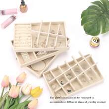 Jewelry Drawer Inserts For Drawers, Velvet Jewelry Storage Tray, Stackable Flat StacFKing Trays Display Case For Rings Stud Necklaces(Beige),Beige - 淺褐色的 - 查看 6