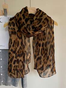 1pc Classic Leopard Print Scarf, Women's Long Shawl Wrap Fashionable Neck Scarf Thin Versatile Headscarf