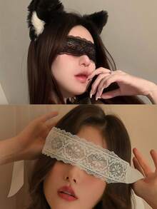 1 件纯色蕾丝花朵化妆舞会眼罩，弹性头带，柔软内层，蕾丝装饰面罩，情侣角色扮演套装，适合浪漫之夜、性感派对 - 彩色 - 查看 22