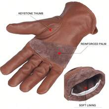 Retro Brown Cowhide Leather Work Gloves Construction, Yardwork, Gardening With Reinforced Men Women - Large + Brown - View 3