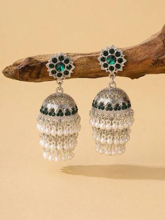 时尚金色灯笼吊坠耳环，饰以仿珍珠和钻石，适合女性日常、节日、婚礼、派对佩戴，也是一份精美的珠宝礼物。