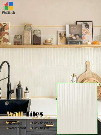 WoStick 2020年1月10日 Shtees 长砖纹自粘墙贴 - 自粘式 Zellige 风格乙烯基防溅板 - 防水厨房浴室墙贴 - 可移除贴纸，适用于家居装修和浴室装饰