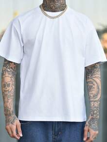 Devon Thys Men's Solid Color Low Elasticity Simple Lightweight Loose Fit Short Sleeve T-Shirt, Versatile For Summer - White - View 2
