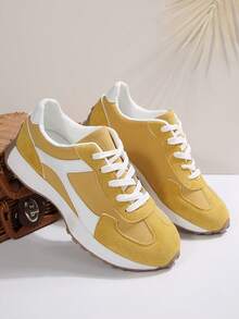 2025 Vintage Retro Style Lace-Up Casual Sneakers, Comfortable Platform Shoes For Women, Suitable For Outdoor Travel, Daily Commute, Lightweight Leisure Sports Shoes, Fits US Size 3.5-13 - Yellow - View 6