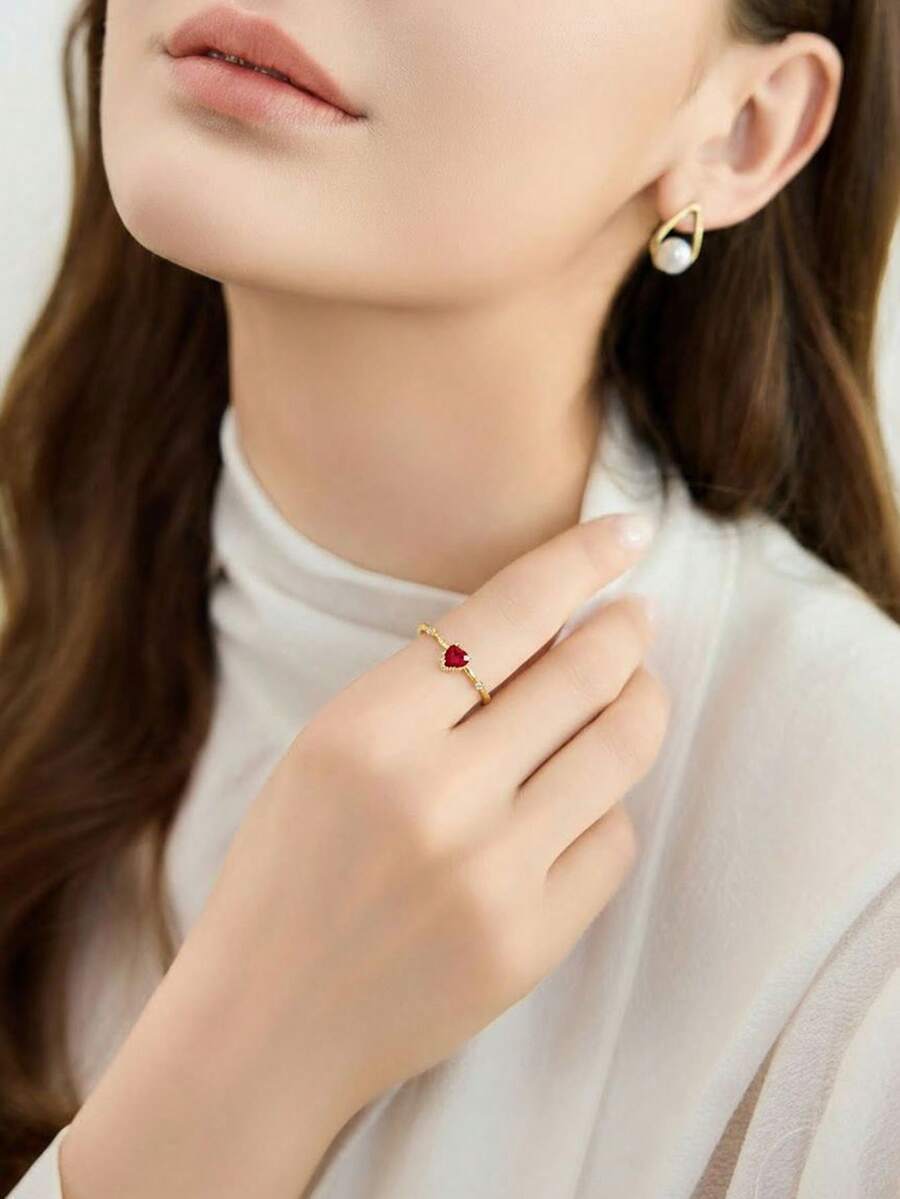 Clariva 1pc Minimalist Heart Design Engagement Ring, Suitable For Daily Wear New Year - Yellow Gold - View 1