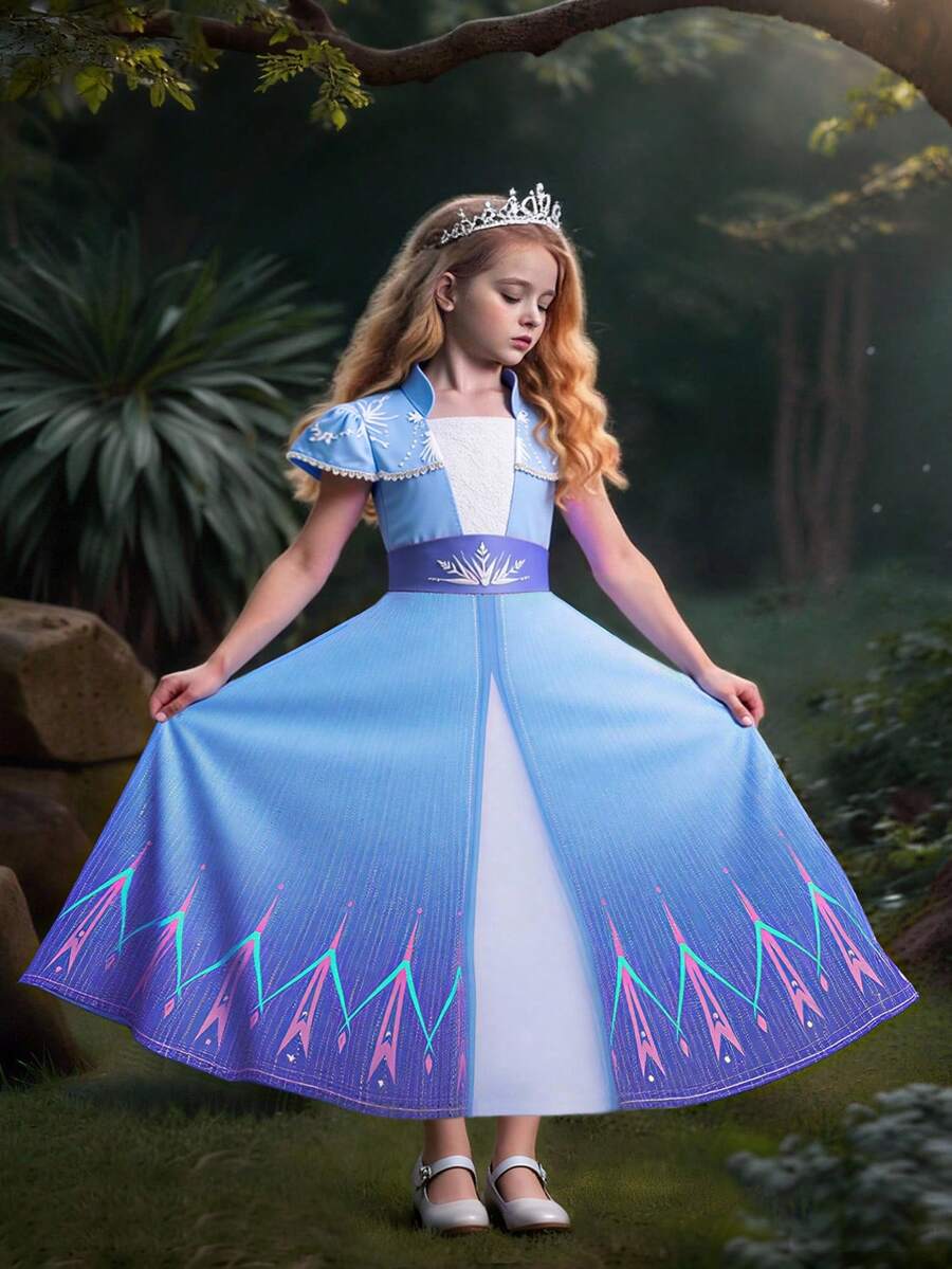 Young Girls Blue Sequin Princess Dress, Suitable For Party - Purple - View 1