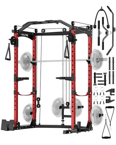 Techigher Power Cage, Multi-Functional Power Racks For Home Gym With Cable Crossover System, 1600LBS Weight Capacity Fitness Reality Squat Rack For Strength Workout With More Training Attachment(Ship In 2 Boxes)