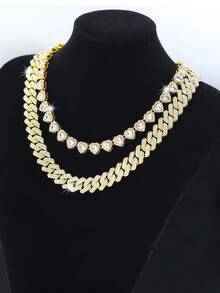 2件套酷炫男士首饰套装，心形链项链套装，男士圣诞礼物，嘻哈街头风叠戴首饰，适合派对、生日、情人节、感恩节等场合的礼物 - A - 查看 5