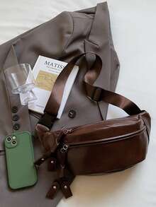 Women's Retro Fringe Minimalist Solid Color Crossbody Bag - Brown - View 3