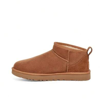  UGG Classic Ultra Mini Sheepskin Winter Boots, Warm And Slip-Resistant, Thermal Lined, Versatile Casual Ankle-Length Snow Boots, Women's, Chestnut Brown