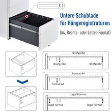 Vinsetto Rollcontainer 3-Drawer Mobile Filing Cabinet, Office Furniture, Steel, White, 39 X 48 X 59 Cm - White - View 5