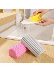 多功能清洁海绵，神奇除尘工具，可重复使用的聚苯乙烯家用除尘掸，适用于百叶窗、玻璃、踢脚线、通风口、镜子和窗轨 - 适用于客厅、浴室、厨房 - 粉色 - 查看 8