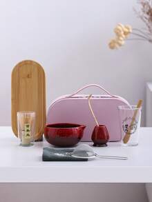 9件套便携式抹茶入门套装，抹茶搅拌器套装，抹茶冲泡套装，抹茶礼品套装（包含抹茶碗、竹制抹茶搅拌器、茶匙、搅拌器架、抹茶筛、茶杯、茶垫、茶盘），返乡礼物