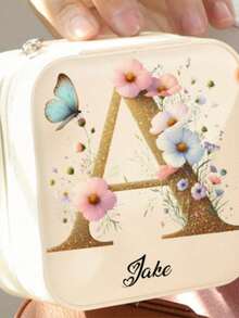 Personalized Name Heart-Shaped Jewelry Box - Customized Light Beige Bridesmaid Jewelry Box, Zipper Closure, Lined Interior, With Compartments, Elegant Travel Jewelry Storage Box, Suitable As Bridesmaid Gift | Exquisite Jewelry Box | Zipper Box, Bridesmaid Gift, Jewelry Box, Customized Gift, Jewelry Box, Bridesmaid Gift, Women Gift - Multicolor - View 4