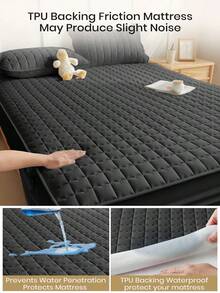 1pc Waterproof Fitted Sheet, Bedding, Skin-Friendly Mattress Cover, Soft And Comfortable Bedding For Bedroom, For All Seasons, Room Decor, Fall Decor, Halloween Gift, 11.8 Inch Deep Pocket Cooling Breathable Quilted Square Lattice Fitted Sheet, For Queen King Twin All Size, Solid Color Mattress Protective Cover, Dustproof, Comfortable And Machine Washable - Deep Black - View 8