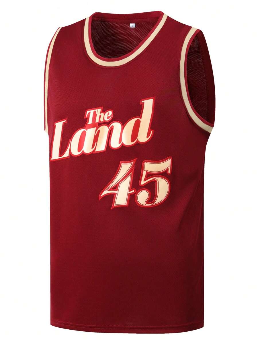 Men's Basketball Jersey 45 Red Embroidered Casual Sports Vest Round Neck Sleeveless Training Suit - Red - View 1