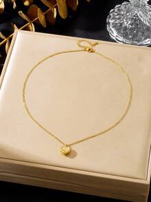 1pc 'Pure Heart' Seashell Heart Shaped Vintage Pattern Stainless Steel Choker Necklace For Women, Suitable For Daily Wear And Gift Giving Valentines - Pendant Necklace - View 4