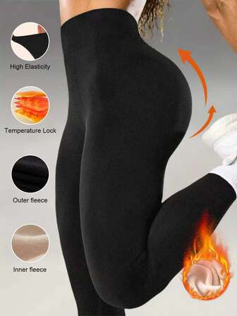 1pc Women's Thermal Lined Leggings, High Waist Tight Elastic Waistband Casual Pants, Suitable For Outdoor Fitness & Sports, Autumn/Winter