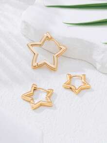 Female Star Shaped Fashion Single-Sided Earring Set (No Gift Box) - Yellow Gold - View 4