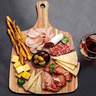 实木砧板，带把手，双面可用，厨房切菜板，适用于切割肉类、鱼类、奶酪、面包、甜点、水果和蔬菜。厨房托盘，把手易于握持，适合室内/室外聚会，也适合新年等节日聚餐。